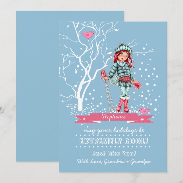 Jóven esquiadora Chica | Tarjetas de Navidad de no (Anverso / Reverso)