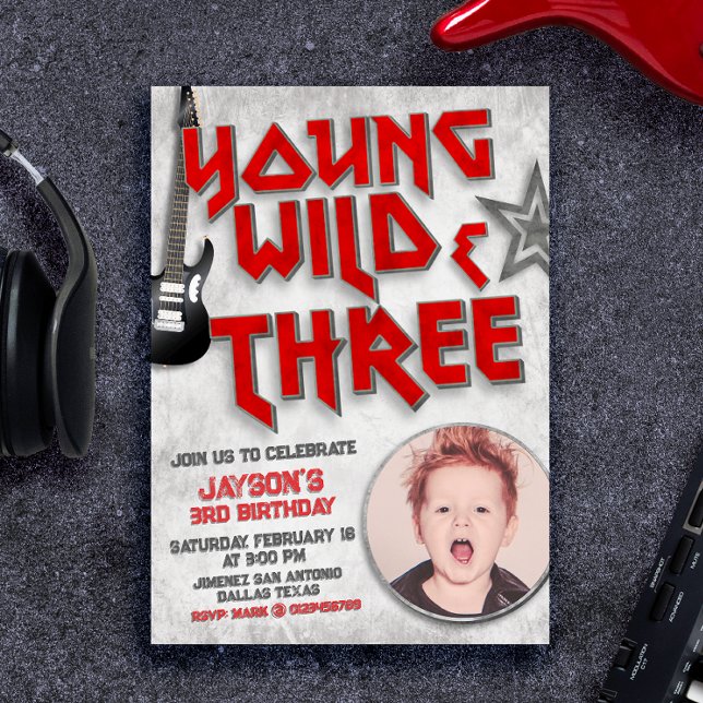 Joven Invitación Salvaje y Tres Rocas con Foto (Young Wild and Three Rock Invitation with Photo Picture)