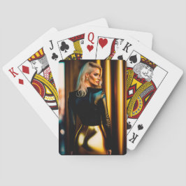 Joven rubia súper delgada jugando cartas