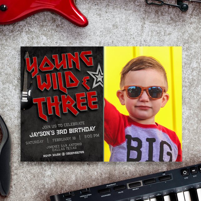 Joven Salvaje y Tres con Invitación de Foto de Roc (Young Wild and Three Rock with Photo Picture Landscape Invitation)