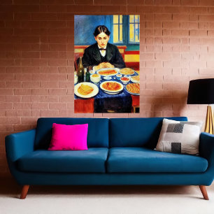 Joven y cena en la mesa Arte IA