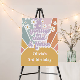 Joven y salvaje tres retro Sunshine Rainbow Daisy