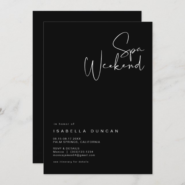 JOVI Edgy Black Bachelorette Spa Invitación del dí (Anverso / Reverso)