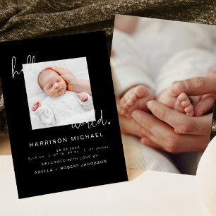JOVI Modern Black Newborn One Photo Invitación