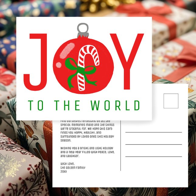 JOY Cute Candycane Bow Navidad Ornamento Navidad (JOY Cute Candycane Bow Christmas Ornament Xmas Non-Photo CUSTOM Holiday Postcard
)