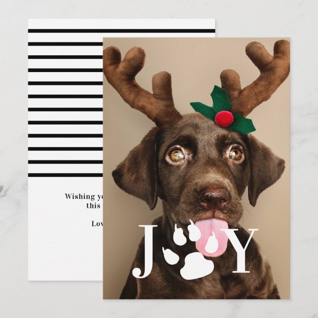 Joy Dog Paw Imprimir tarjeta de fotografía navideñ (Anverso / Reverso)