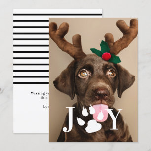 Joy Dog Paw Imprimir tarjeta de fotografía navideñ