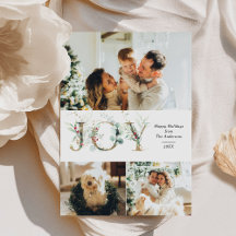 JOY Elegante Tarjeta de Navidad con 3 Fotos de Ver