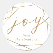 Joy Gold Geometric Holiday Classic Round Pegatina