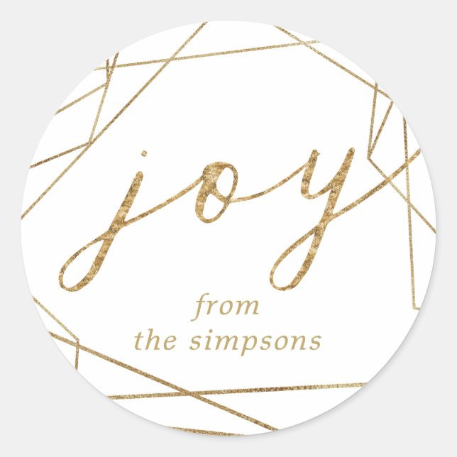 Joy Gold Geometric Holiday Classic Round Pegatina (Anverso)