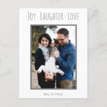 Joy Laughter Love | Tarjeta fotográfica de Navidad