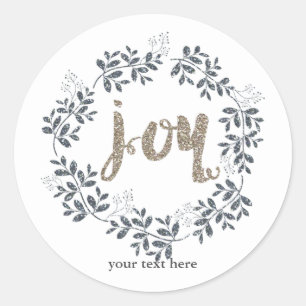 JOY Leaf Wreath Rústico Pegatina Silver Gold