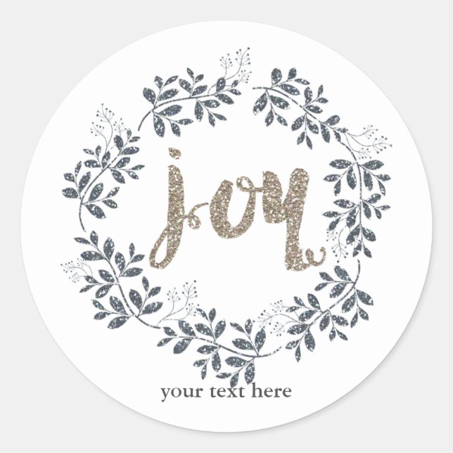 JOY Leaf Wreath Rústico Pegatina Silver Gold (Anverso)