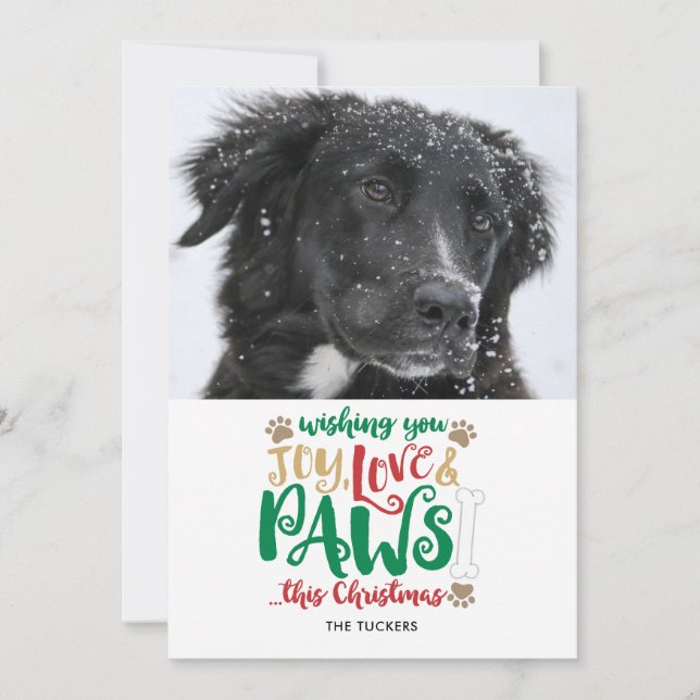 Joy Love Paws Dog Navidad Foto (Anverso)
