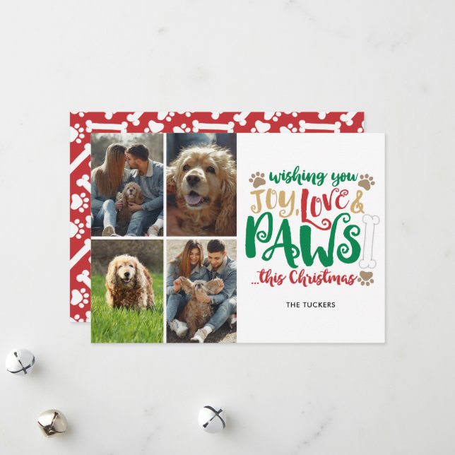 Joy Love Paws Feliz Navidad Perro Rojo 4-Foto (Anverso/Reverso In Situ)