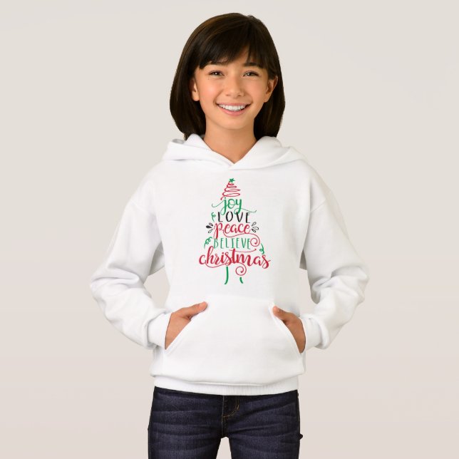 Joy Love Peace Believe Christmas Hoodie (Anverso completo)