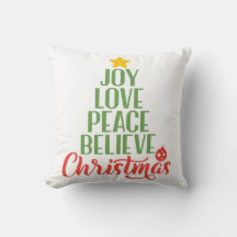 Joy Love Peace Creer Navidades Cojín decorativo