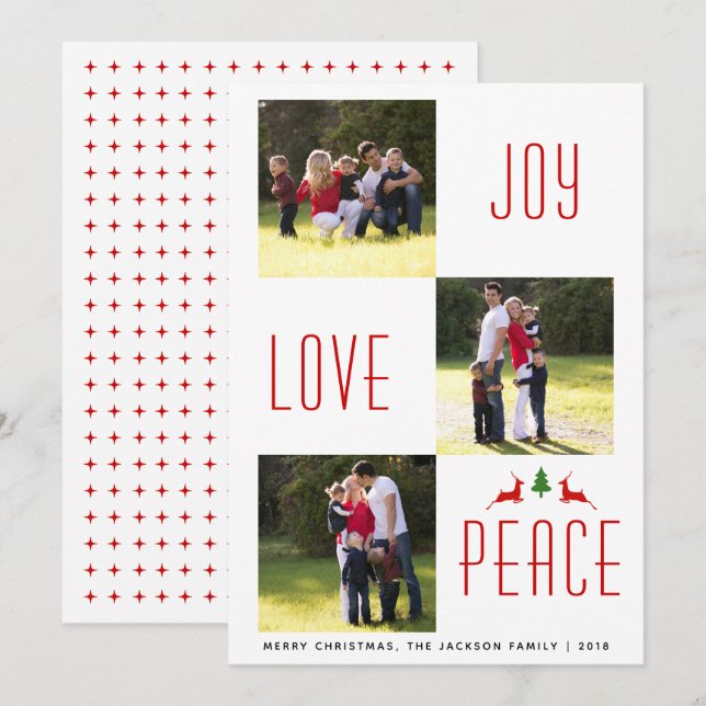 Joy Love Peace red, tarjeta de foto de Navidad bla (Anverso / Reverso)