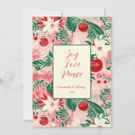 Joy Love Peace Tarjeta de Navidades Rojos Rosa Flo