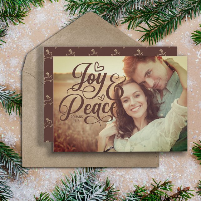 Joy Peace Biblia cristiana versus Navidades Foto (Joy and Peace Christian Christmas photo greeting card.)