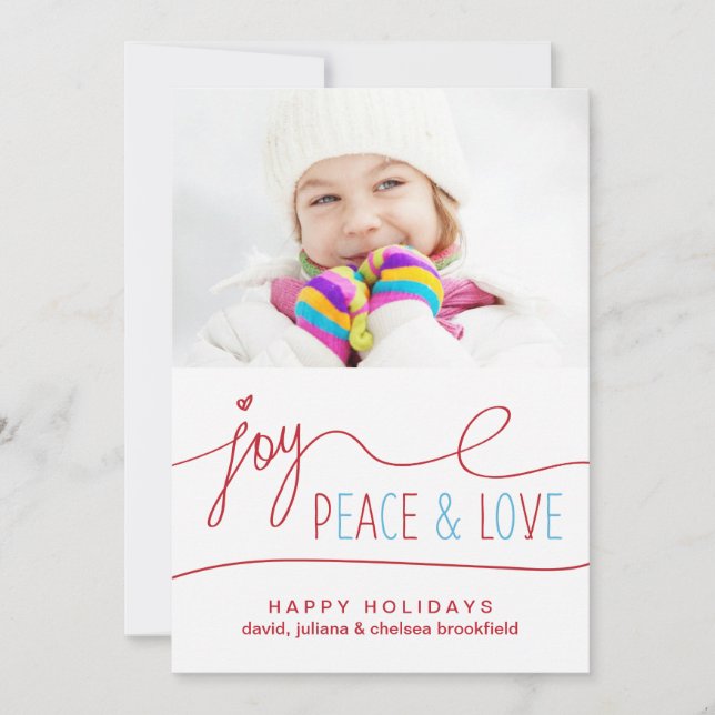 Joy Peace & Love Navidades Carta de foto tarjeta p (Anverso)