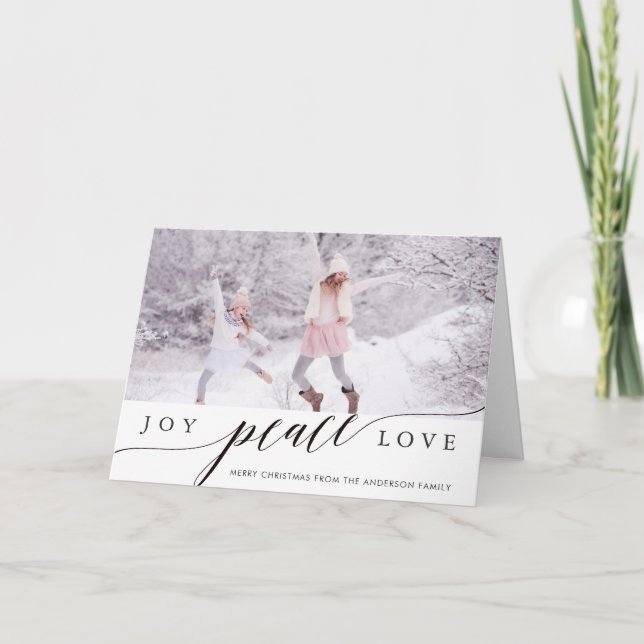 Joy Peace Love Navidades Foto Tarjeta de saludo (Anverso)