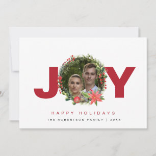 Joy Photo Happy Holidays Wreath Red Greet Card