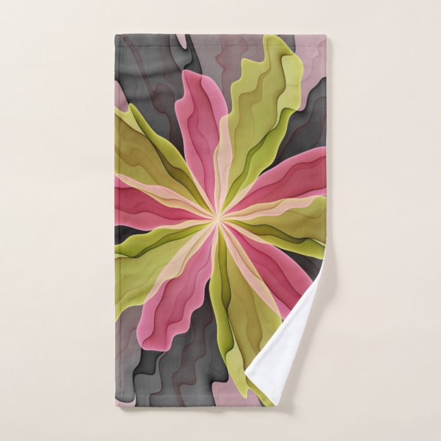 Joy, Pink Green Anthracite Fantasy Flower Fractal (Toalla de mano)