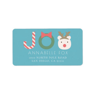 JOY Polar Bear Blue Holiday Etiqueta de dirección