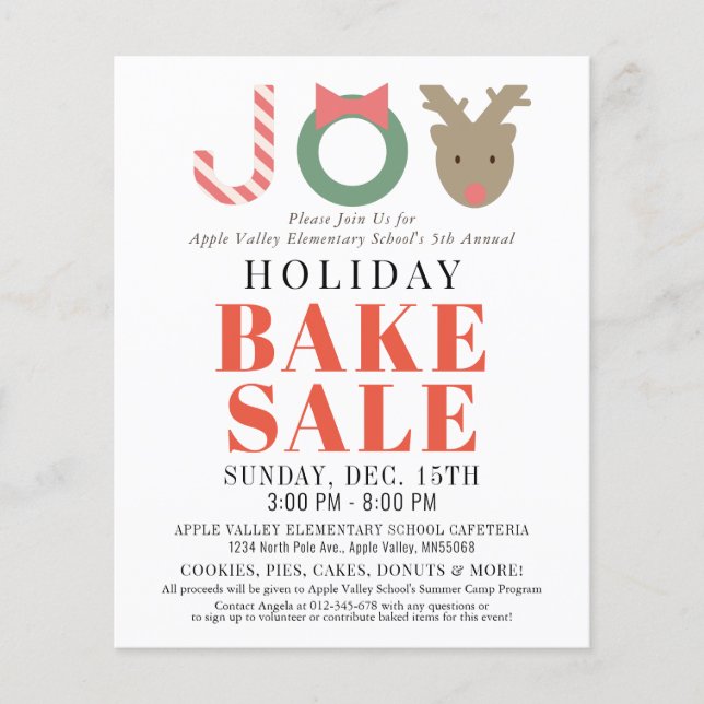 JOY Reindeer Holiday Bake Sale Flyer (Frente)