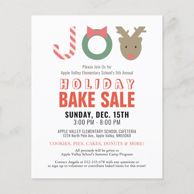JOY Reindeer Holiday Bake Sale Flyer (Frente)