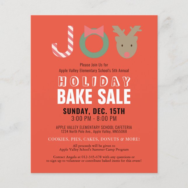 JOY Reindeer Holiday Bake Sale Volante Rojo (Frente)