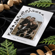 Joy Script Elegant Floral Arch Photo Christmas