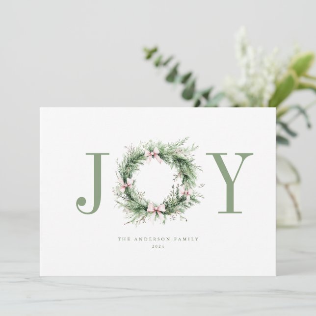 Joy Sweet Watercolor Wreath Tarjeta de Navidades (Anverso de pie)