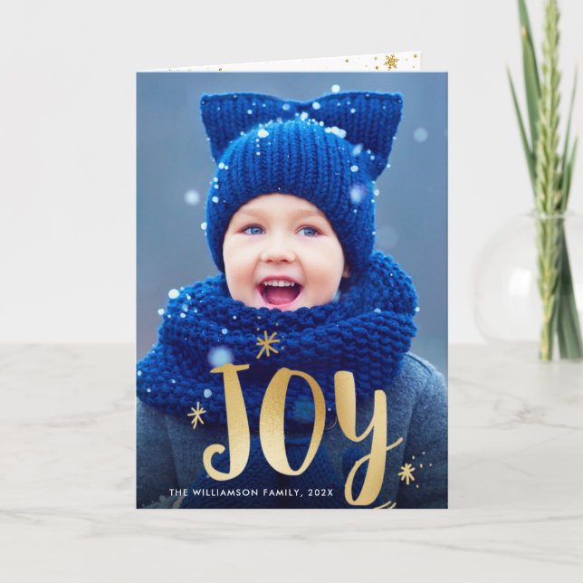 JOY | tarjeta de foto de escritura dorada sobre na (Anverso)