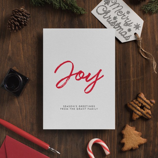 Joy tarjeta de Navidades rojos y blancos moderna (Subido por el creador)
