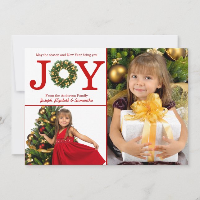 Joy Wreath 2 fotos puntos rojos - Tarjeta de Navid (Anverso)