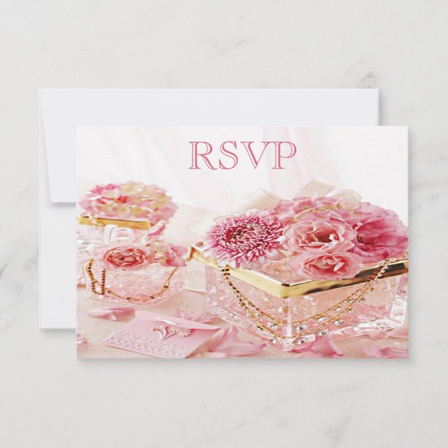 Joyas, cajas y flores rosas RSVP (Anverso)
