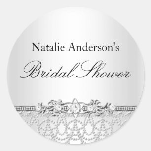 Joyas plateadas y Pearls Bridal Shower Pegatina