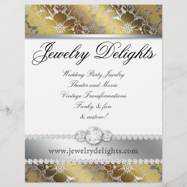 Joyería Flyer Hair Salon Floral Damask Gold Silver (Frente)