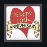 Joyero 10mo. Aniversario<br><div class="desc">Un corazón rojo y una cinta de oro para celebrar una 10ma. aniversario</div>