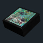 Joyero Aniversario de la boda Damasco de las plumas de pa<br><div class="desc">Boda Negro Lacquer Keepsake Personalizado Diseñador Caja de joyas personalizada o caja de memoria Elegante Boda único Navidades de aniversario regalos o regalos de Día de San Valentín</div>