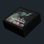 Joyero Aniversario de la boda Damasco de las plumas de pa<br><div class="desc">Boda Negro Lacquer Keepsake Personalizado Diseñador Caja de joyas personalizada o caja de memoria Elegante Boda único Navidades de aniversario regalos o regalos de Día de San Valentín</div>