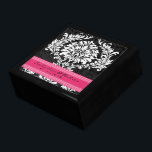 Joyero Aniversario de la boda de Damasco blanco y negro d<br><div class="desc">Boda Negro Lacquer Keepsake Personalizado Diseñador Caja de joyas personalizada o caja de memoria Elegante Boda único Navidades de aniversario regalos o regalos de Día de San Valentín</div>