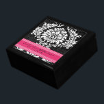 Joyero Aniversario de la boda de Damasco blanco y negro d<br><div class="desc">Boda Negro Lacquer Keepsake Personalizado Diseñador Caja de joyas personalizada o caja de memoria Elegante Boda único Navidades de aniversario regalos o regalos de Día de San Valentín</div>
