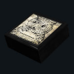 Joyero Bechuza Cuta Vintage En Hoja De Música Antigua<br><div class="desc">Boda Negro Lacquer Keepsake Personalizado Diseñador Caja de joyas personalizada o caja de memoria Elegante Boda único Navidades de aniversario regalos o regalos de Día de San Valentín</div>