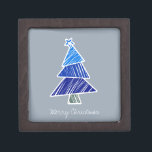 Joyero Blue Sketchy Christmas Tree Regalo Box<br><div class="desc">Patrón lindo y colorido con árboles de navidad garabateados. Un regalo perfecto para los Navidades.</div>