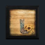 Joyero Bota de vaquero de girasol de occidente meteorizad<br><div class="desc">Accesorios para botas de vaquero de girasol de occidente. Accesorios para casas de campo de girasol de madera de grano. Primitivo vaquero favores de ducha de novias occidentales y favores de boda rustica de girasoles.</div>