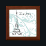 Joyero Desplazamientos y Torre Eiffel - Azul<br><div class="desc">Bonitos rollos y remolinos azules y una línea negra en la Torre Eiffel. ¡El regalo perfecto!</div>