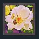 Joyero Escarabajo japonés sobre rosa blanco<br><div class="desc">Hermosa foto de un escarabajo japonés en rosa amarilla blanca por la artista Sandra Marie Closs. Añade tu propio texto, nombre o monograma para crear el producto perfecto para cualquier ocasión. Boda, fiesta de la fiesta nupcial, simpatía, cumpleaños, ducha de bebé, cualquier celebración o solo para hacer su día un...</div>